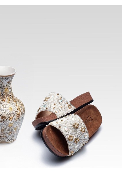 Kadın Taşlı Tokalı Rahat Kalıp Terlik Ortopedik Terletmez