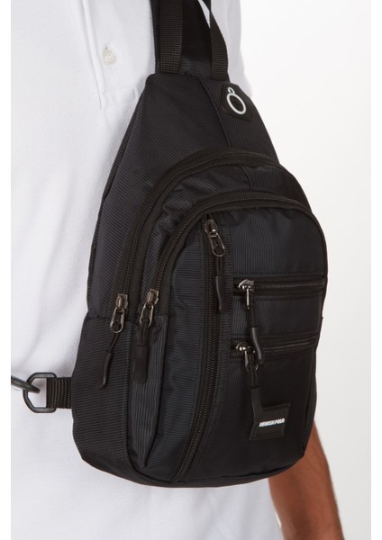 Erkek Kumaş USB Kulaklık Çıkışlı Bodybag Göğüs ve Omuz Çantası NEWPOLO172 - Siyah - Beyaz modelleri