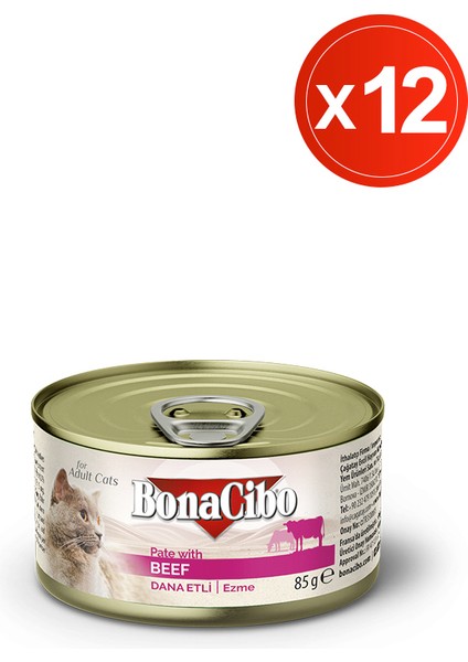 Ezme Dana Etli Yaş Kedi Maması, 85 gr x 12 Adet, Tüm Irklar Için, Doğal, Şeker Içermez