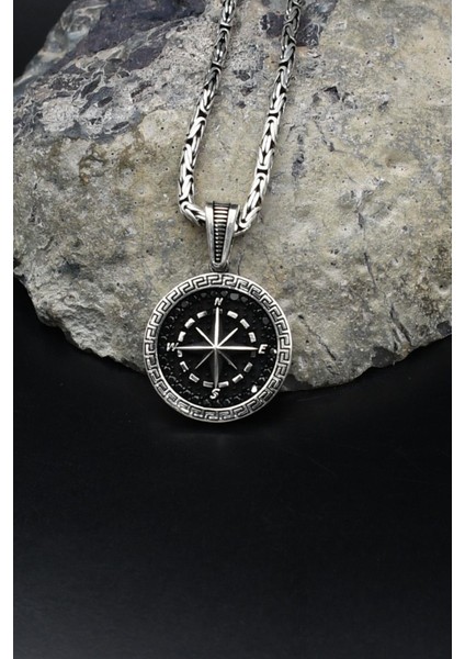Kutup Yıldızlı Pusula Grek Desenli 925 Ayar Gümüş Kolye Kral Zincir 2mm 902161 fiyatları