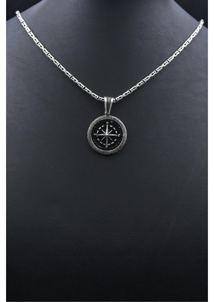 Kutup Yıldızlı Pusula Grek Desenli 925 Ayar Gümüş Kolye Kral Zincir 2mm 902161 fırsatları