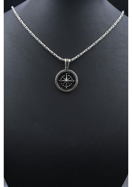 Kutup Yıldızlı Pusula Grek Desenli 925 Ayar Gümüş Kolye Kral Zincir 2mm 902161 indirimleri