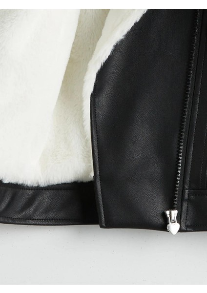 Yakası Kürklü Deri Görünümlü Kız Çocuk Ceket (W5) modelleri