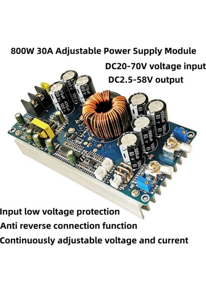 DC20V-70V Ila DC2.5V-58V 30A Ayarlanabilir Adım Aşağı Güç Modülü 800W Yüksek Güç Çok Işlevli Yüksek Dönüşüm Modülü (Yurt Dışından) modelleri