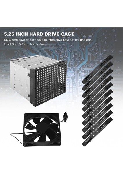 Depolama Genişletme Sabit Disk Kafesi Kendin Yap Sabit Disk Kafesi Rafı 5,25 Inç Ila 5x 3,5 Inç Braket 12 cm Fan ile (Yurt Dışından) indirimleri