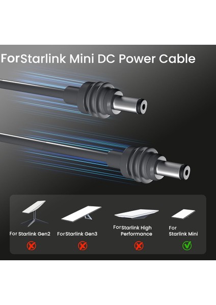 Starlink Mini Dc-Dc Uzatma Kablosu Su Geçirmez Kablo Starlink Spacex Mini Dc Güç Kablosu 3 METRE/9.84FT (Yurt Dışından) modelleri