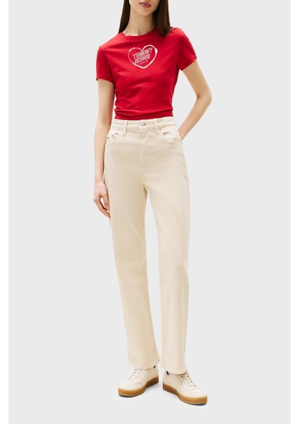 Streç Pamuklu Slim Straight Yüksel Bel Düz Paça Kot Pantolon Bayan Kot Pantolon DW0DW20997 Ach fiyatları