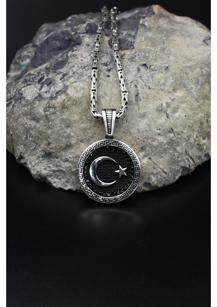 Grek Desenli Ay Yıldızlı - Ay Yıldız - 925 Ayar Gümüş Kolye Kral Zincir 2mm 902162 modelleri