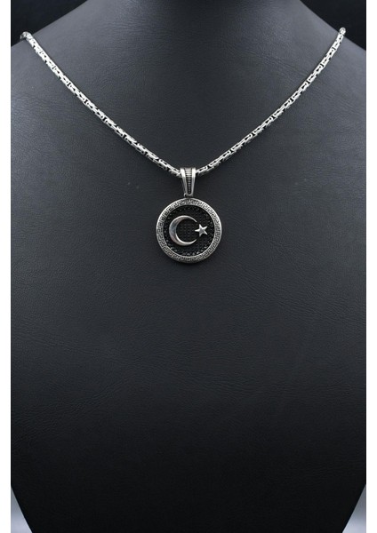 Grek Desenli Ay Yıldızlı - Ay Yıldız - 925 Ayar Gümüş Kolye Kral Zincir 2mm 902162 fırsatları
