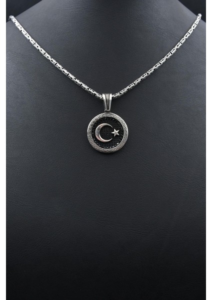 Grek Desenli Ay Yıldızlı - Ay Yıldız - 925 Ayar Gümüş Kolye Kral Zincir 2mm 902162 indirimleri
