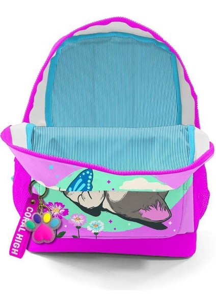 Kids Su Yeşili Pembe Kedi Desenli Iki Bölmeli Okul Sırt Çantası 23607 fırsatları