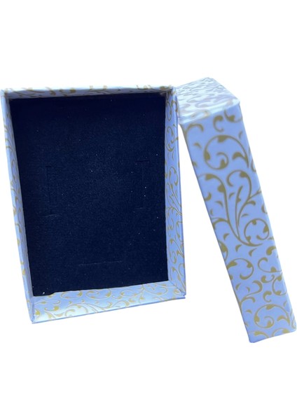 Karton Süngerli Beyaz Gold Çizgili Renk 8/6 cm 48 Adet Üçlü Set Takı Kutusu