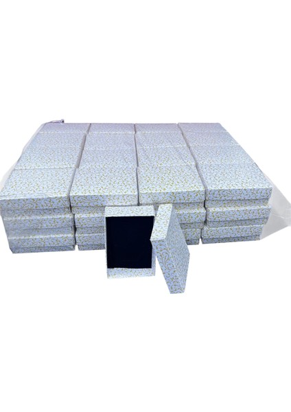 Karton Süngerli Beyaz Gold Çizgili Renk 8/6 cm 48 Adet Üçlü Set Takı Kutusu fiyatları