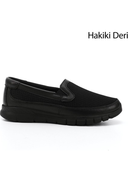 Kadın Siyah Dolgu Taban Hakiki Deri Comfort Ayakkabı