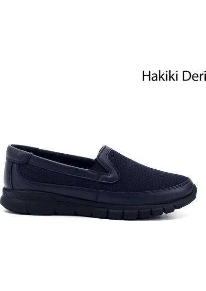 Kadın Lacivert Dolgu Taban Hakiki Deri Comfort Ayakkabı