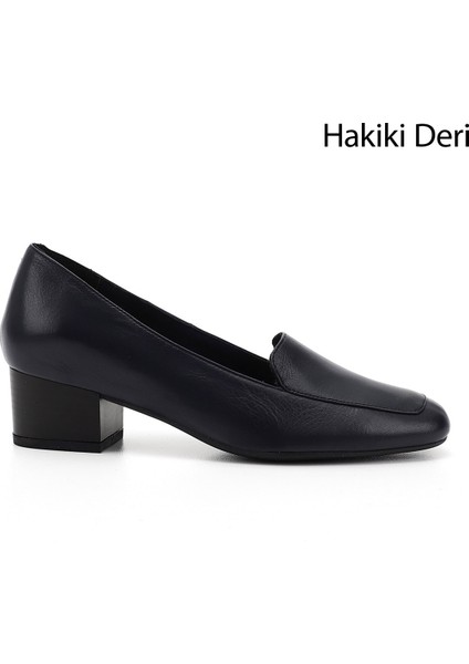 Gön Hakiki Deri Küt Burun Kısa Kalın Topuklu Kadın Ayakkabı 13312