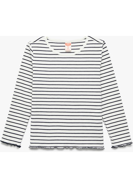 Uzun Kollu Bisiklet Yaka Viskon Karışımlı Çizgili Tişört