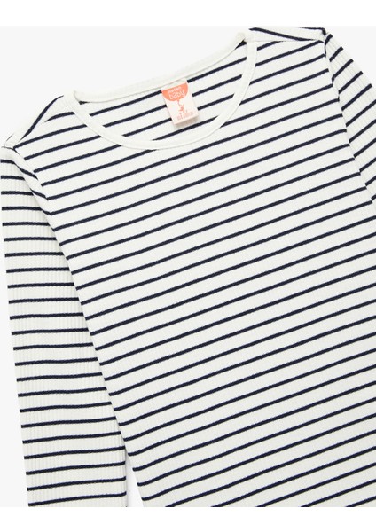 Uzun Kollu Bisiklet Yaka Viskon Karışımlı Çizgili Tişört modelleri