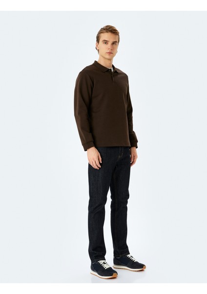 Polo Yaka Sweatshirt Basic Düğmeli Pamuklu Interlok Kumaş fiyatları