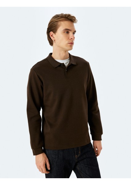 Polo Yaka Sweatshirt Basic Düğmeli Pamuklu Interlok Kumaş modelleri