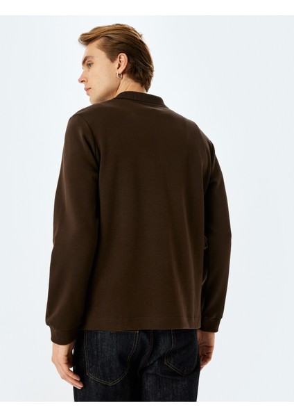 Polo Yaka Sweatshirt Basic Düğmeli Pamuklu Interlok Kumaş fırsatları