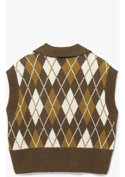 Kolsuz Baklava Desenli Jakarlı Polo Yaka Triko Süveter fiyatları