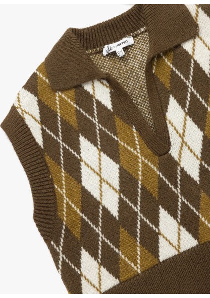 Kolsuz Baklava Desenli Jakarlı Polo Yaka Triko Süveter modelleri