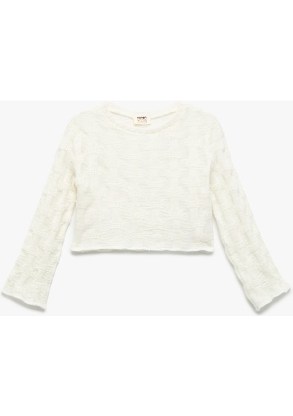 Uzun Kollu Bisiklet Yaka Dokulu Crop Sweatshirt