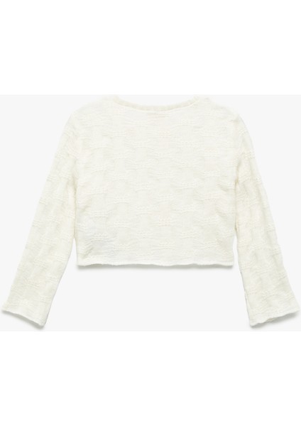 Uzun Kollu Bisiklet Yaka Dokulu Crop Sweatshirt fiyatları