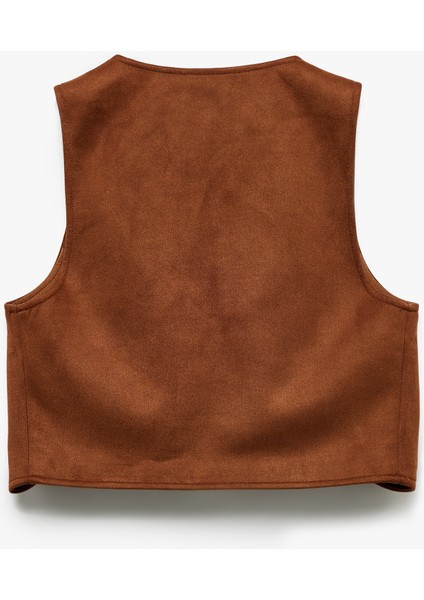 Slim Fit Önden Bağlama Detaylı Fiyonklu Suni Süet Crop Yelek indirimleri