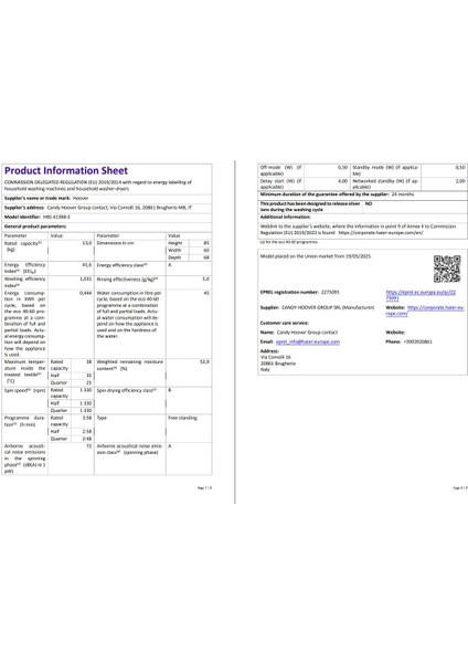 HBS 413B8-S 13 kg Wi-Fi Bağlantılı 1400 Devir Çamaşır Makinesi