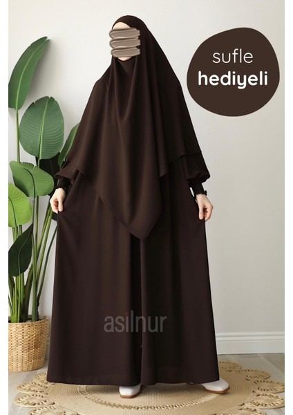 Alya Ferace Sufle Hediyeli Takım Kahverengi