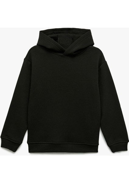 Oversize Şardonlu Uzun Kollu Basic Kapşonlu Sweatshirt