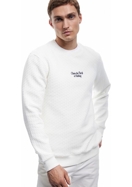 Uzun Kollu Bisiklet Yaka Dokulu Işlemeli Sweatshirt modelleri