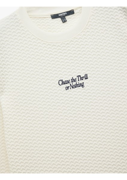 Uzun Kollu Bisiklet Yaka Dokulu Işlemeli Sweatshirt