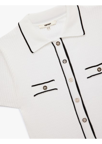 Cep Detaylı Düğmeli Polo Yaka Kısa Kollu Triko Kazak modelleri