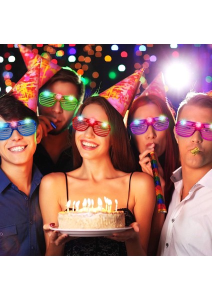 LED Işıklı Pilli Panjur Şekilli Rengarenk Yanıp Sönen Lüks Parti Gözlüğü Karışık 12 Adet modelleri