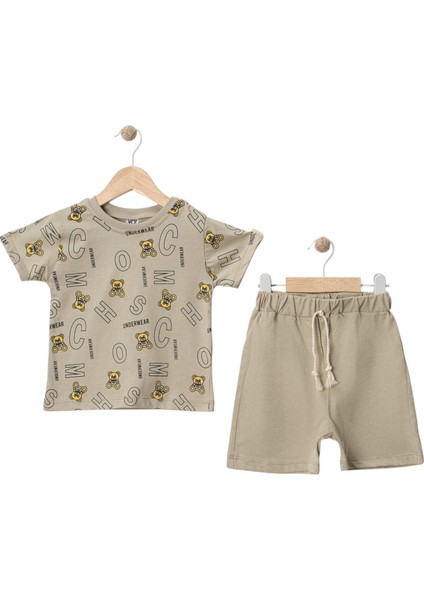 Ayı Baskılı Şortlu Takım Yeşil