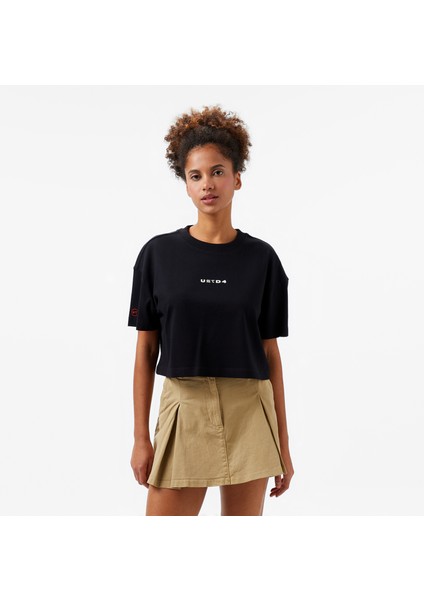 Unıted4 Comfort Kadın Siyah Crop T-Shirt