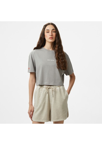 Unıted4 Comfort Kadın Gri Crop T-Shirt
