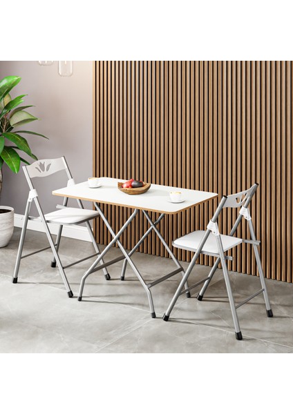 50X80 Beyaz Mermer Desenli Katlanır Masa ve 2 Adet Sandalye Seti 1130 indirimleri