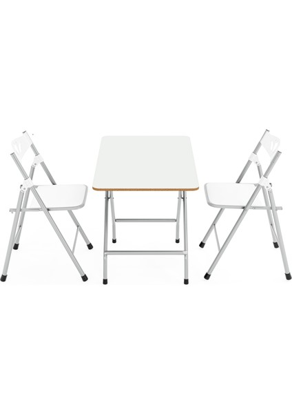 50X80 Beyaz Mermer Desenli Katlanır Masa ve 2 Adet Sandalye Seti 1130
