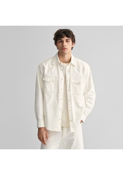 Erkek Bej Relaxed Fit Klasik Yaka Gömlek