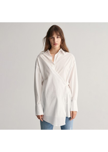 Kadın Beyaz Oversize Fit Klasik Yaka Gömlek