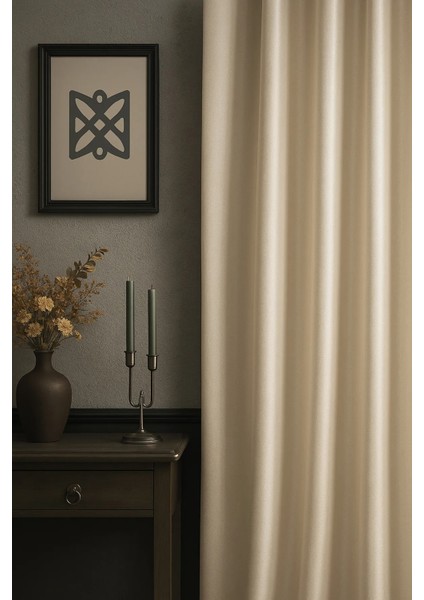 Hazır Saten Güneşlik Fon Perde Krem Renk | Kornişe Takılabilir Pilesiz Işık Geçirmez modelleri