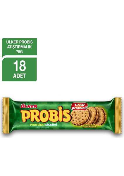 Probis Atıştırmalık Sandviç Bisküvi 12 GR Protein İçeren 73 gr x 18 ADET Kakaolu Muzlu
