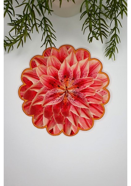 Pembe Zambak Tasarım Nakış Kenar Kumaş Kokteyl Peçetesi 1 Adet