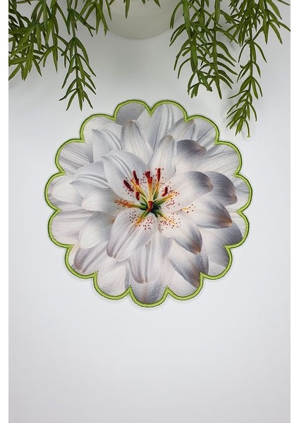 Beyaz Zambak Tasarım Nakış Kenar Kumaş Kokteyl Peçetesi 1 Adet