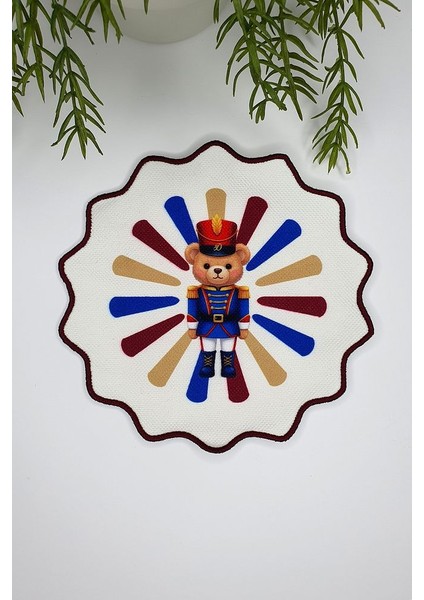 Oyuncak Asker Ayı Tasarım Nakış Kenar Kumaş Kokteyl Peçetesi 1 Adet