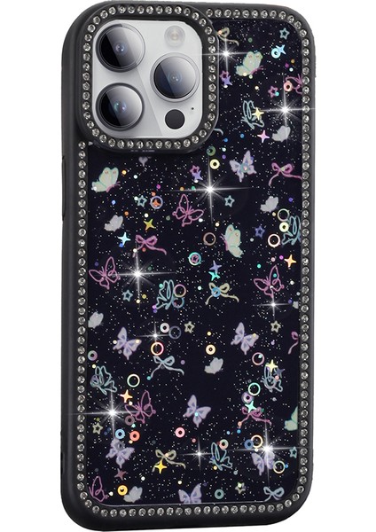 iPhone 14 Pro Max Kılıf Taşlı ve Simli Tasarım Otnv Azra Kapak - Gold modelleri